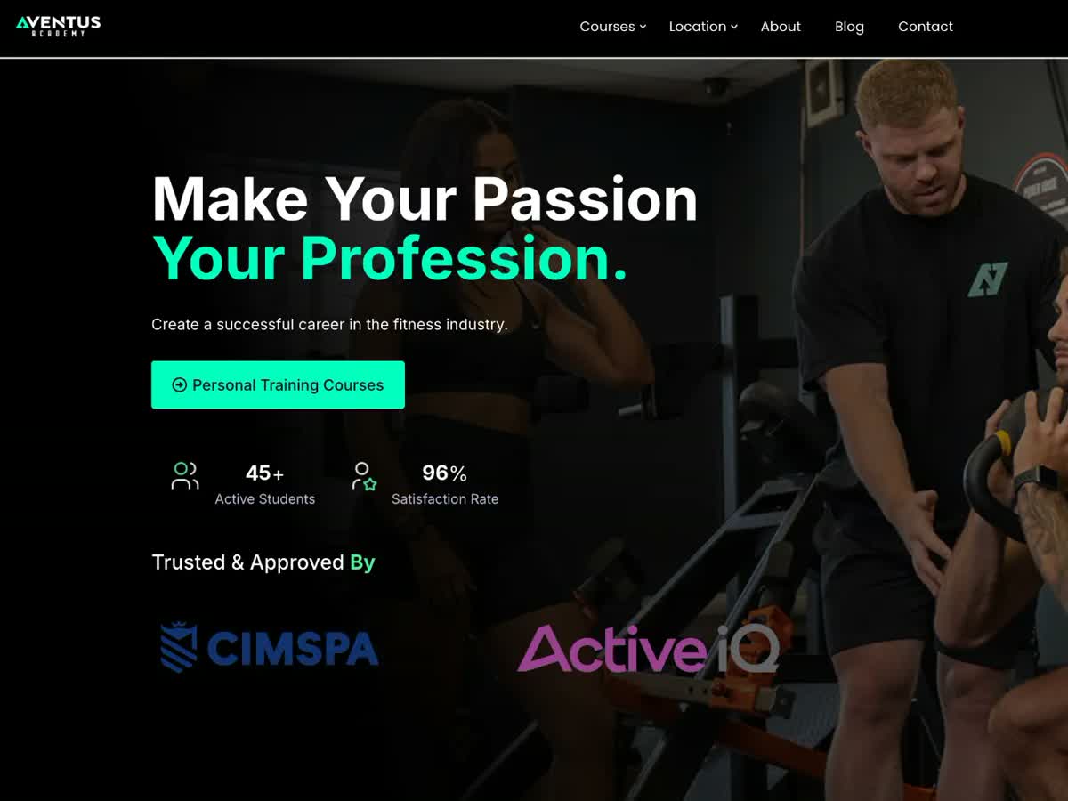 Aventus Academy website homepage screenshot